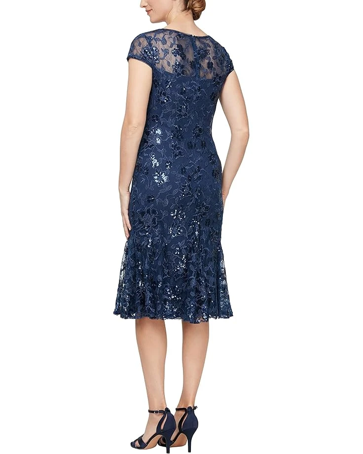 Alex Evenings Short Embroidered Dress with Flounce Detail Skirt and Cap Sleeves | Dresses 2 Alex Evenings Short Embroidered Dress with Flounce Detail Skirt and Cap Sleeves | Dresses - Image 2