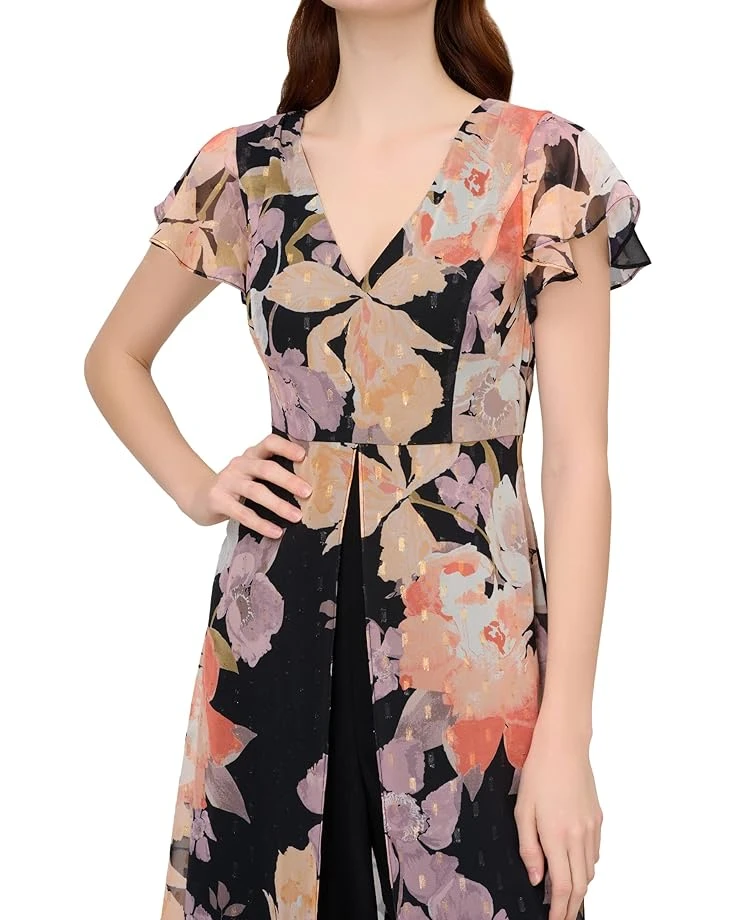 Adrianna Papell Stretch Crepe Jumpsuit with Printed Chiffon Walk Thru Jumpsuit | Jumpsuits & Rompers 2 Adrianna Papell Stretch Crepe Jumpsuit with Printed Chiffon Walk Thru Jumpsuit | Jumpsuits & Rompers - Image 2