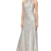 Alex Evenings Metallic Knit Long Halter Neck Dress with Ruched Waist | Dresses