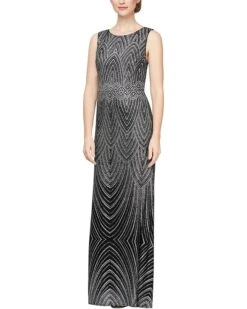 Alex Evenings Long Sleeveless Dress with Patterned Glitter Detail | Dresses