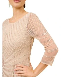 Adrianna Papell Long Sleeve Beaded Long Gown with Starburst Bead Pattern | Dresses -Elegant Dress Line 81bA7RzB4 L. AC SR736920