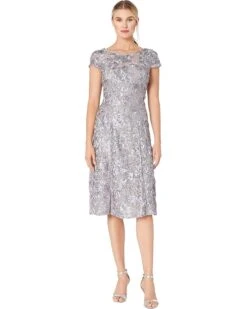 Alex Evenings Tea Length A-Line Rosette Dress | Dresses