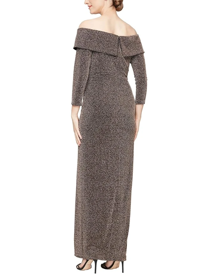 Alex Evenings Long Metallic Knit Off-the-Shoulder Dress w/Long Sleeves & Leg Slit | Dresses 2 Alex Evenings Long Metallic Knit Off-the-Shoulder Dress w/Long Sleeves & Leg Slit | Dresses - Image 2
