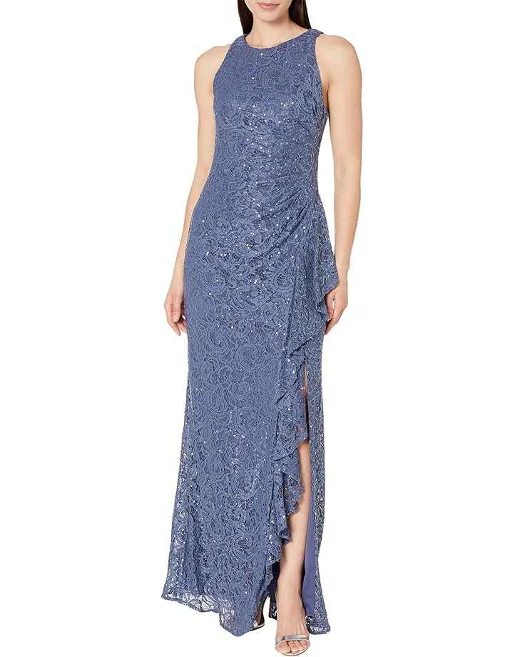 Alex Evenings Long Sleeveless Dress with Cascade Ruffle Detail and Front Slit | Dresses 1 Alex Evenings Long Sleeveless Dress with Cascade Ruffle Detail and Front Slit | Dresses