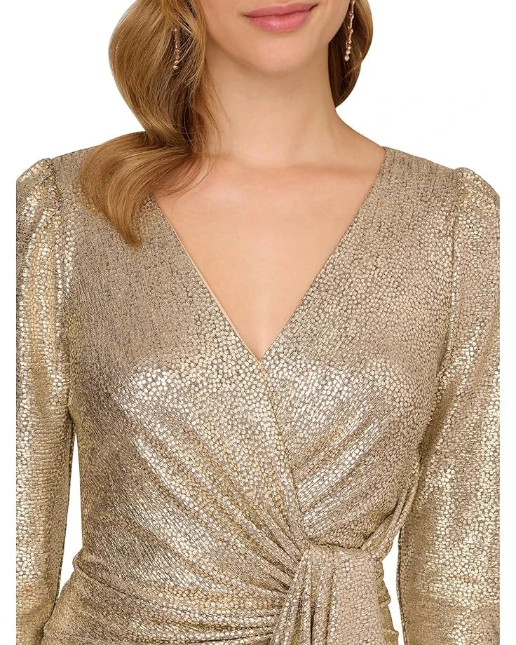 Adrianna Papell Metallic Foil Knit Draped Cocktail Dress | Dresses 3 Adrianna Papell Metallic Foil Knit Draped Cocktail Dress | Dresses - Image 3