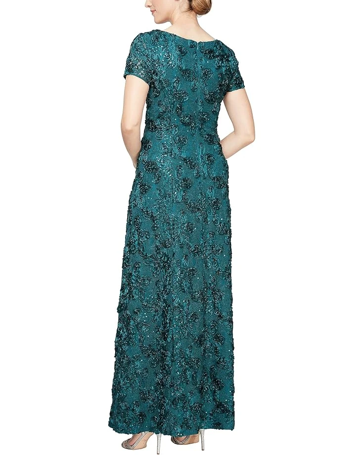 Alex Evenings Long A-Line Rosette Dress with Sequin Detail | Dresses 2 Alex Evenings Long A-Line Rosette Dress with Sequin Detail | Dresses - Image 2